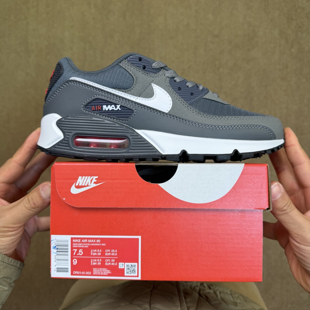 Nike Air Max 90 低帮气垫跑鞋第8色:黑灰 货号：DR0145-003尺码：35 36 3