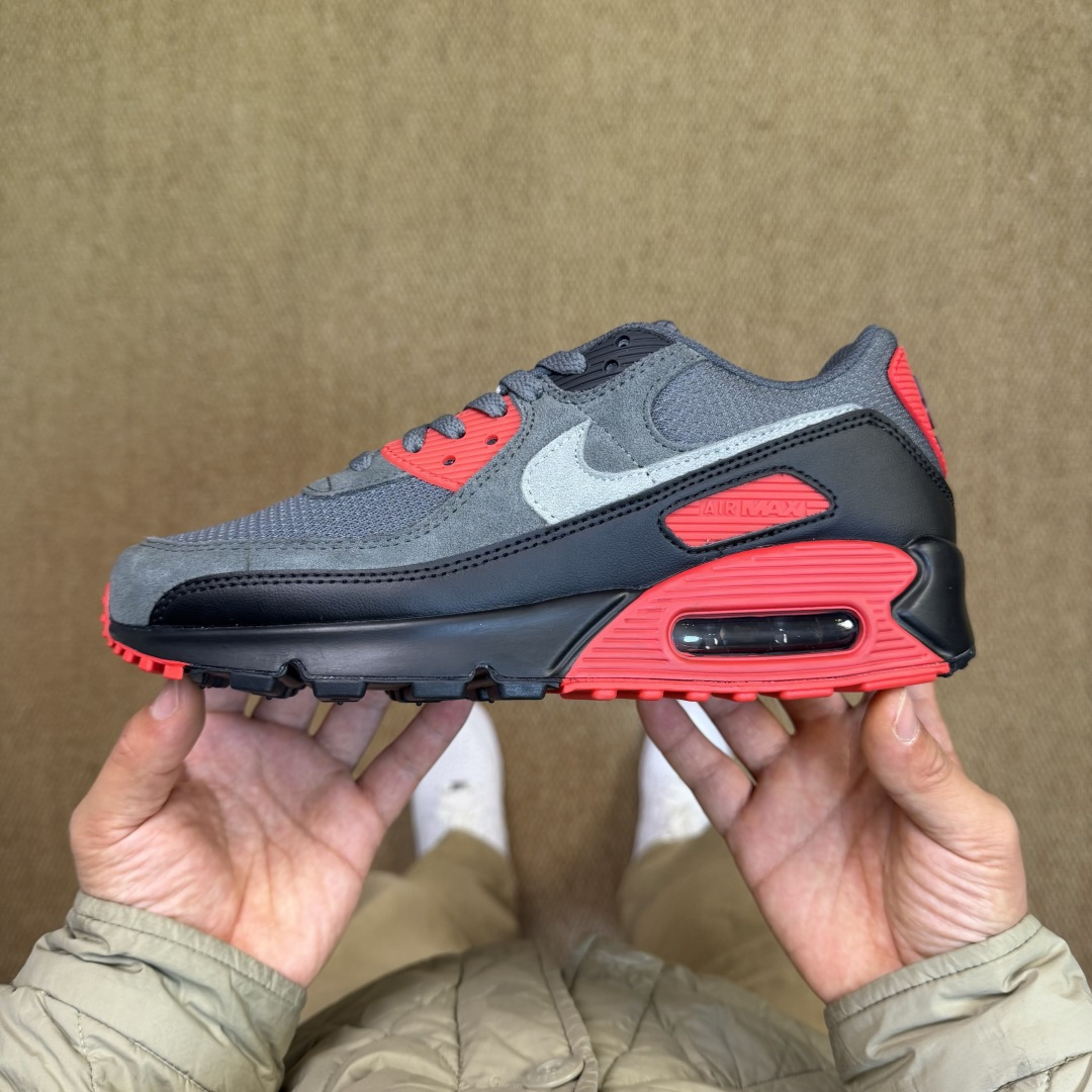 Nike Air Max 90 低帮气垫跑鞋第10色:黑灰红 货号：DM0029-007尺码：35 36