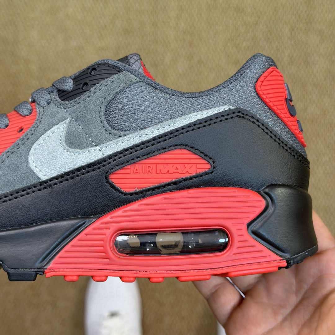 Nike Air Max 90 低帮气垫跑鞋第10色:黑灰红 货号：DM0029-007尺码：35 36