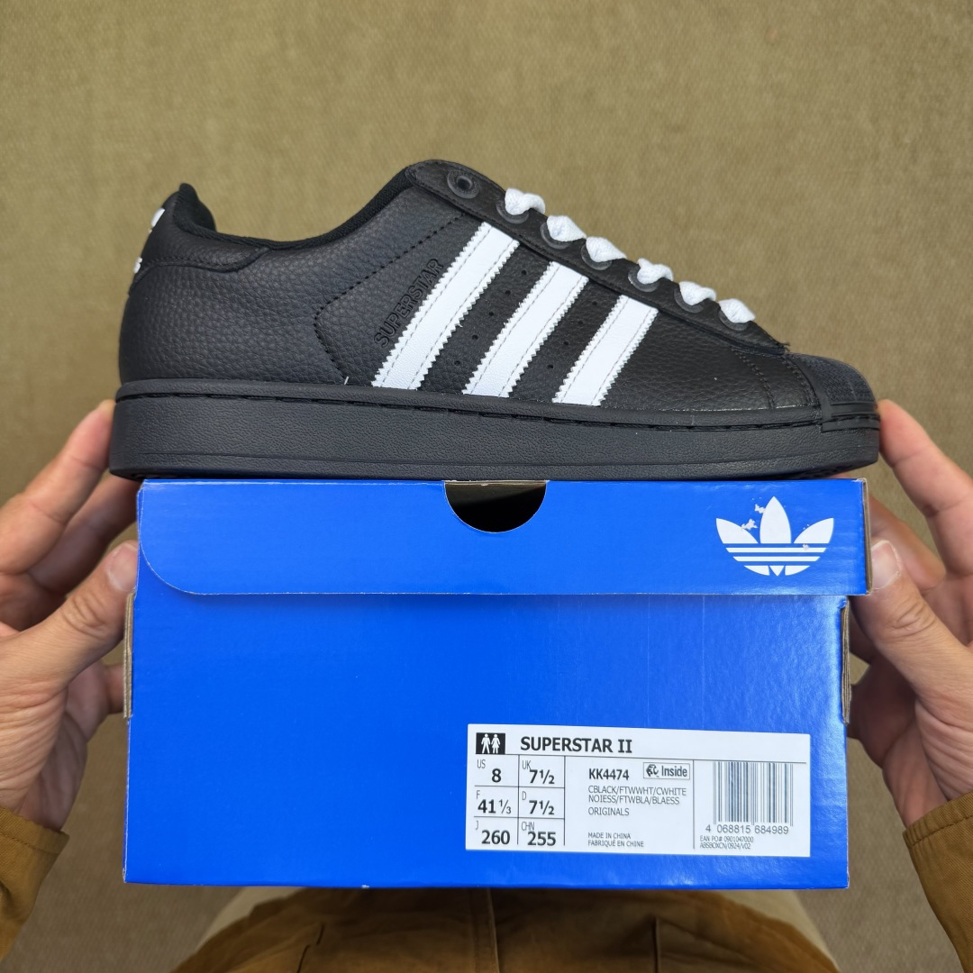 纯原订单！经典贝壳头 二代白标厚鞋舌 adlidas originals Superstar 2 黑色荔
