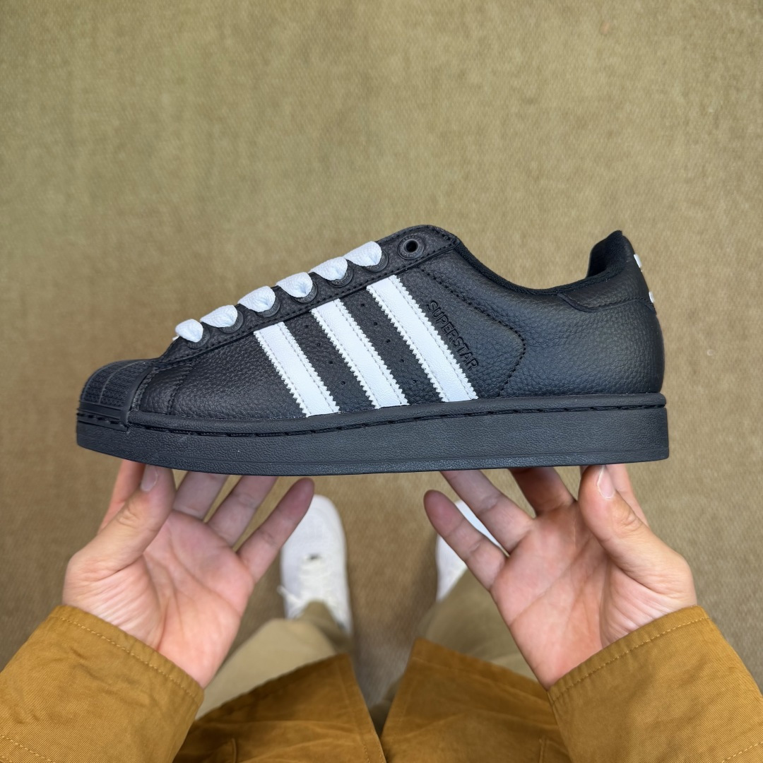 纯原订单！经典贝壳头 二代白标厚鞋舌 adlidas originals Superstar 2 黑色荔