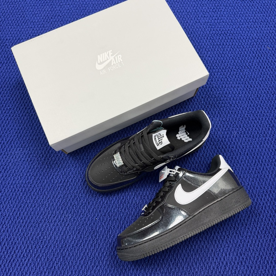 3A空军！第632色：黑色亮皮白钩Nike Air Force 1 Low百分百原鞋开发！PT市场真正匠