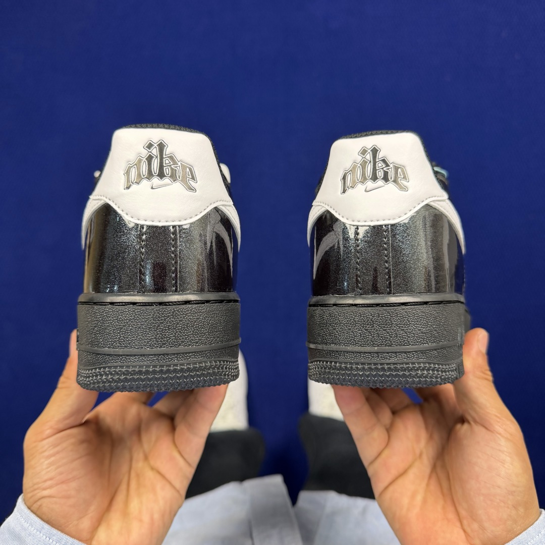 3A空军！第632色：黑色亮皮白钩Nike Air Force 1 Low百分百原鞋开发！PT市场真正匠