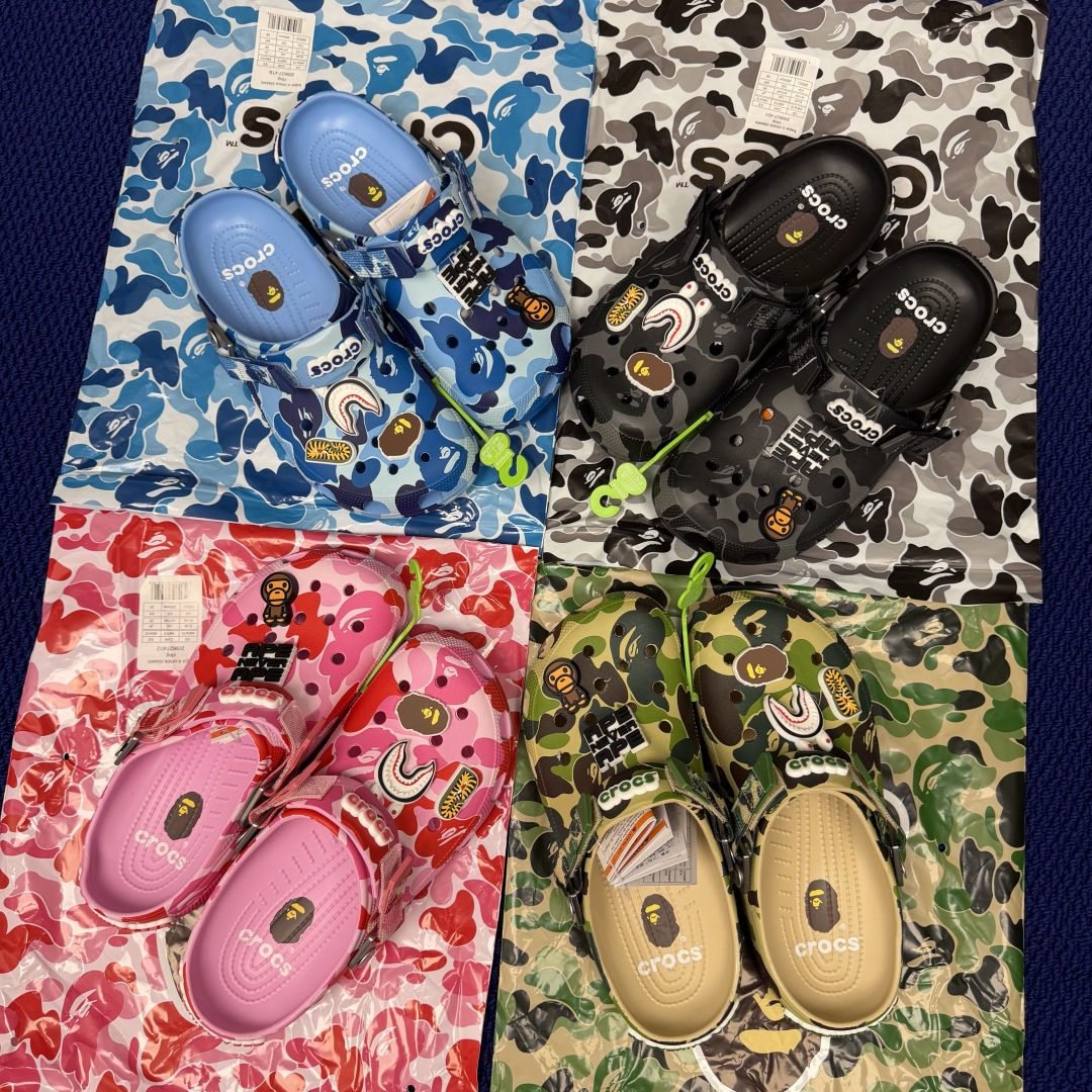 BAPE x Crocs卡骆驰 洞洞鞋联名4色东莞原厂出品，拼标过验！欢迎对比，顶级品质区别市面通货！同