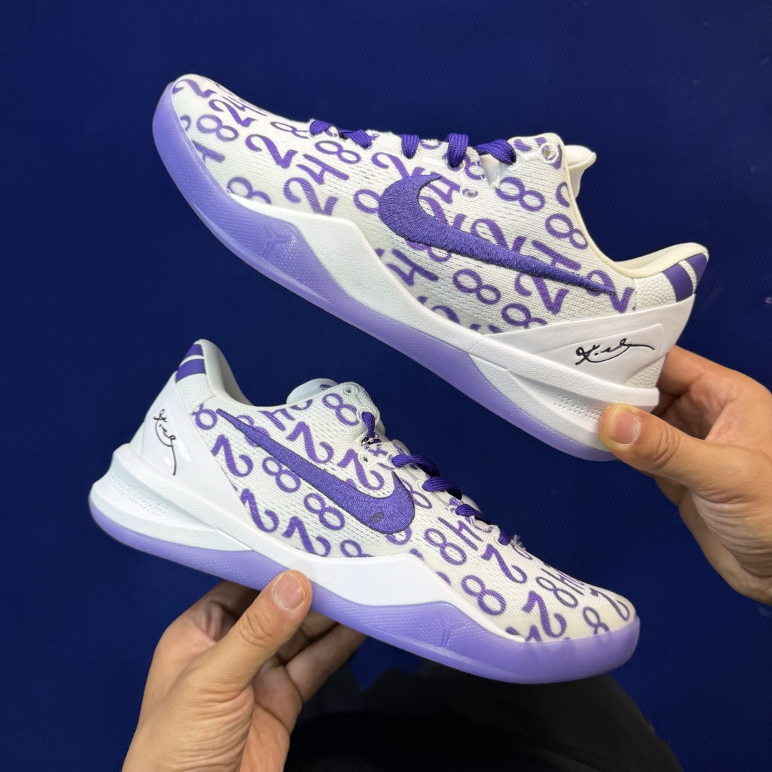 科比8代 Nike Kobe 8 白紫 实战篮球鞋大厂纯原篮球鞋，支持实战！货号FQ3549-102。尺