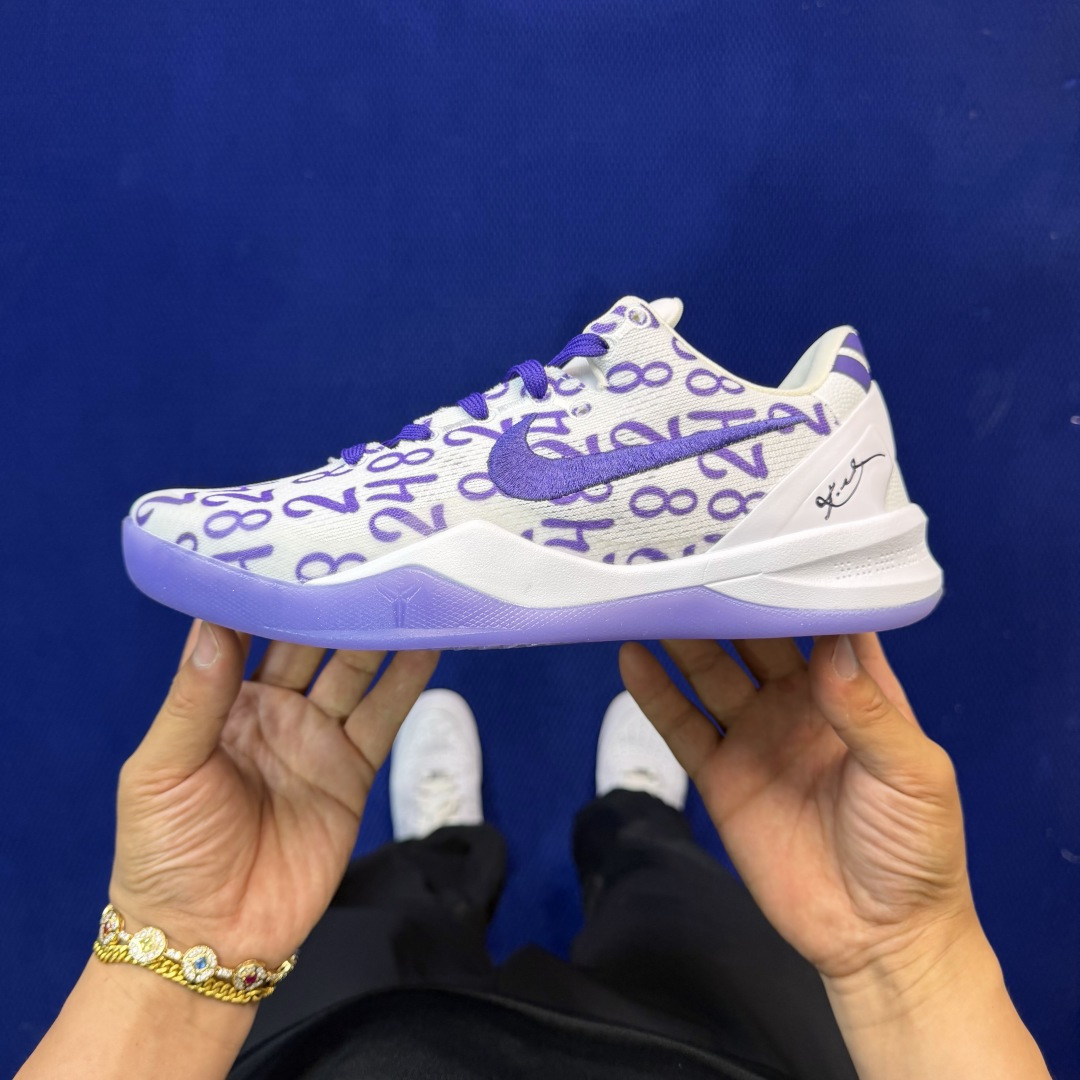 科比8代 Nike Kobe 8 白紫 实战篮球鞋大厂纯原篮球鞋，支持实战！货号FQ3549-102。尺