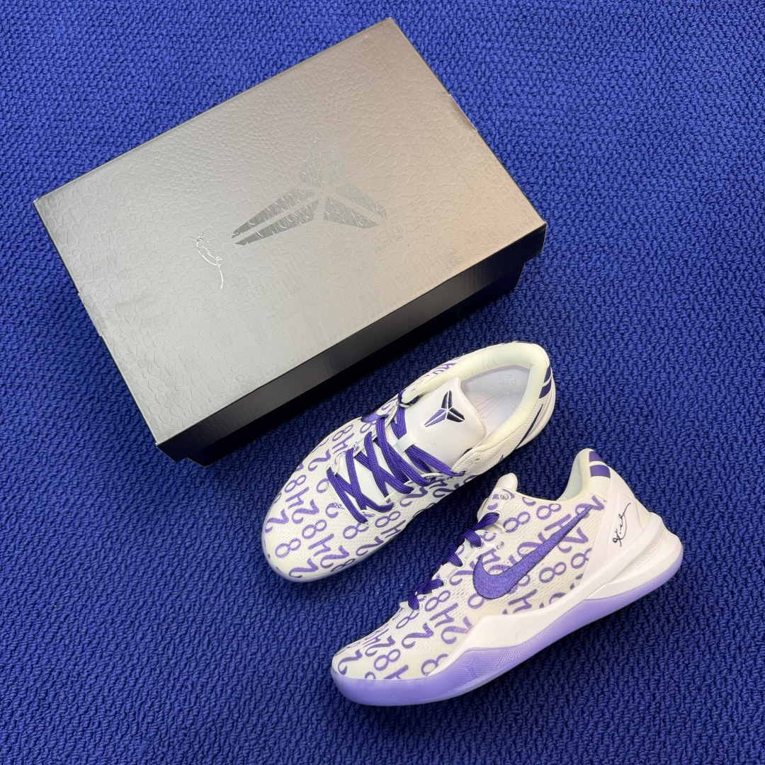 科比8代 Nike Kobe 8 白紫 实战篮球鞋大厂纯原篮球鞋，支持实战！货号FQ3549-102。尺