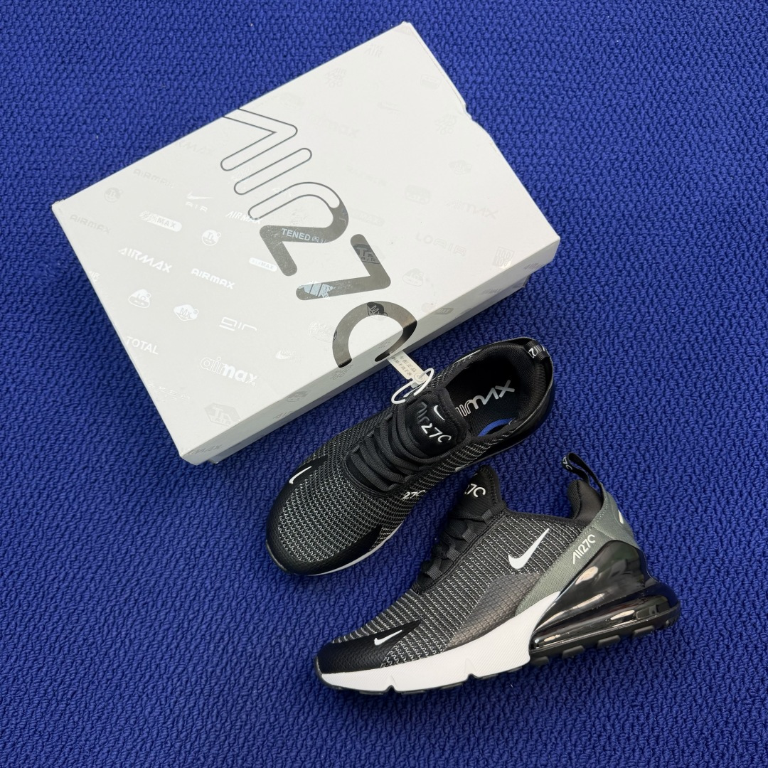 大厂纯原1:1！Nike Air Max 270 低帮气垫跑鞋max270 第1色:黑白绿货号：AH80