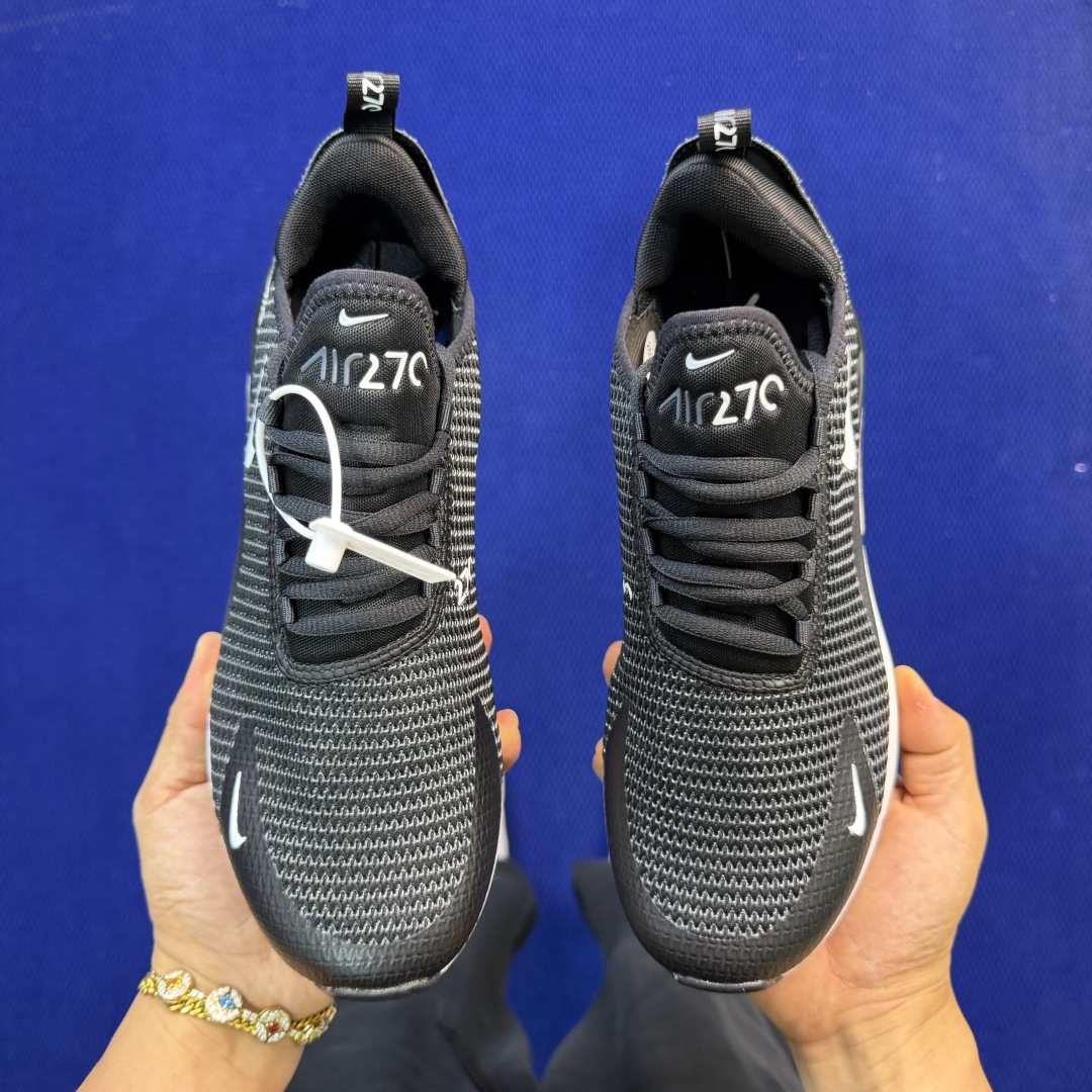 大厂纯原1:1！Nike Air Max 270 低帮气垫跑鞋max270 第1色:黑白绿货号：AH80