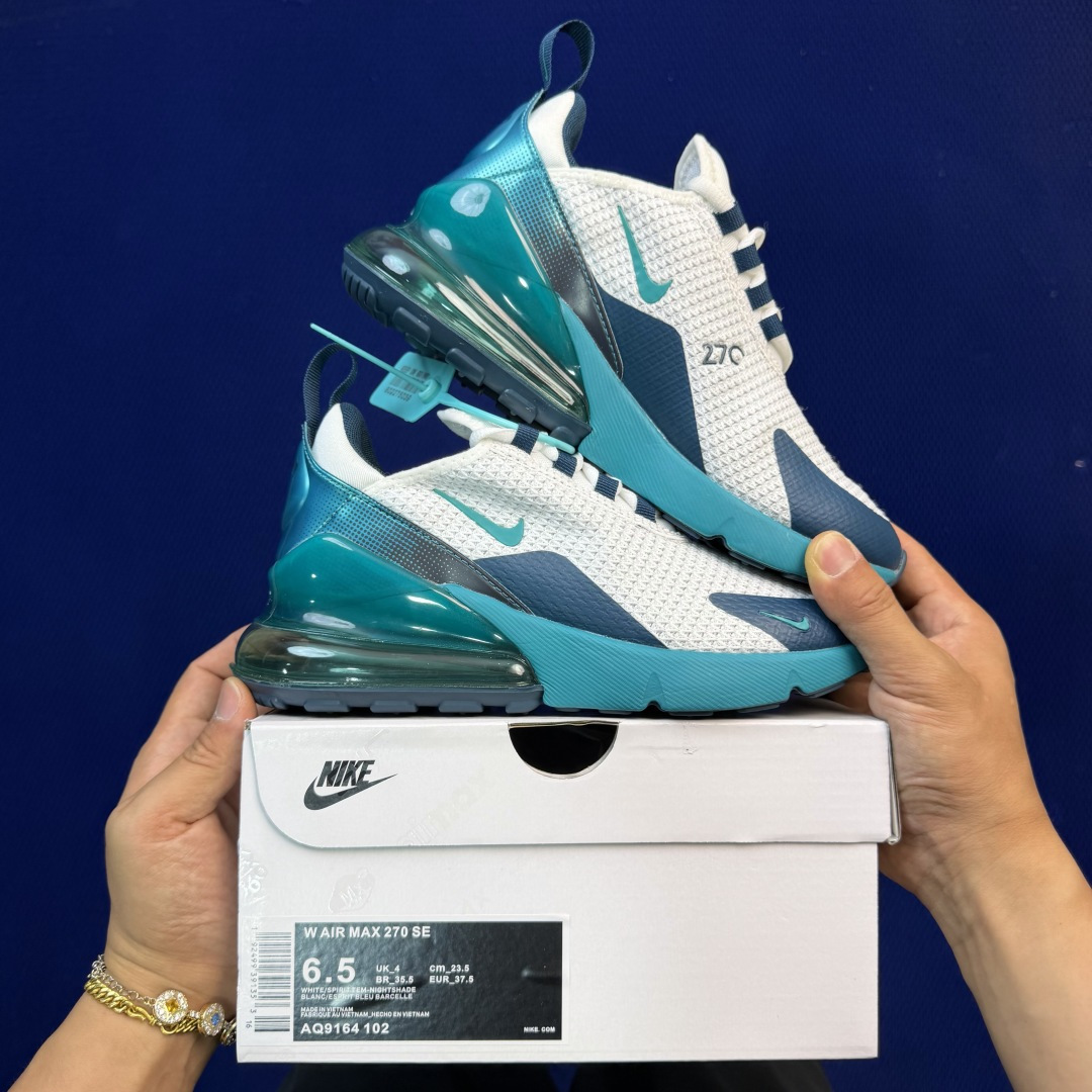 大厂纯原1:1！Nike Air Max 270 低帮气垫跑鞋max270 第2色:白绿货号：AQ916