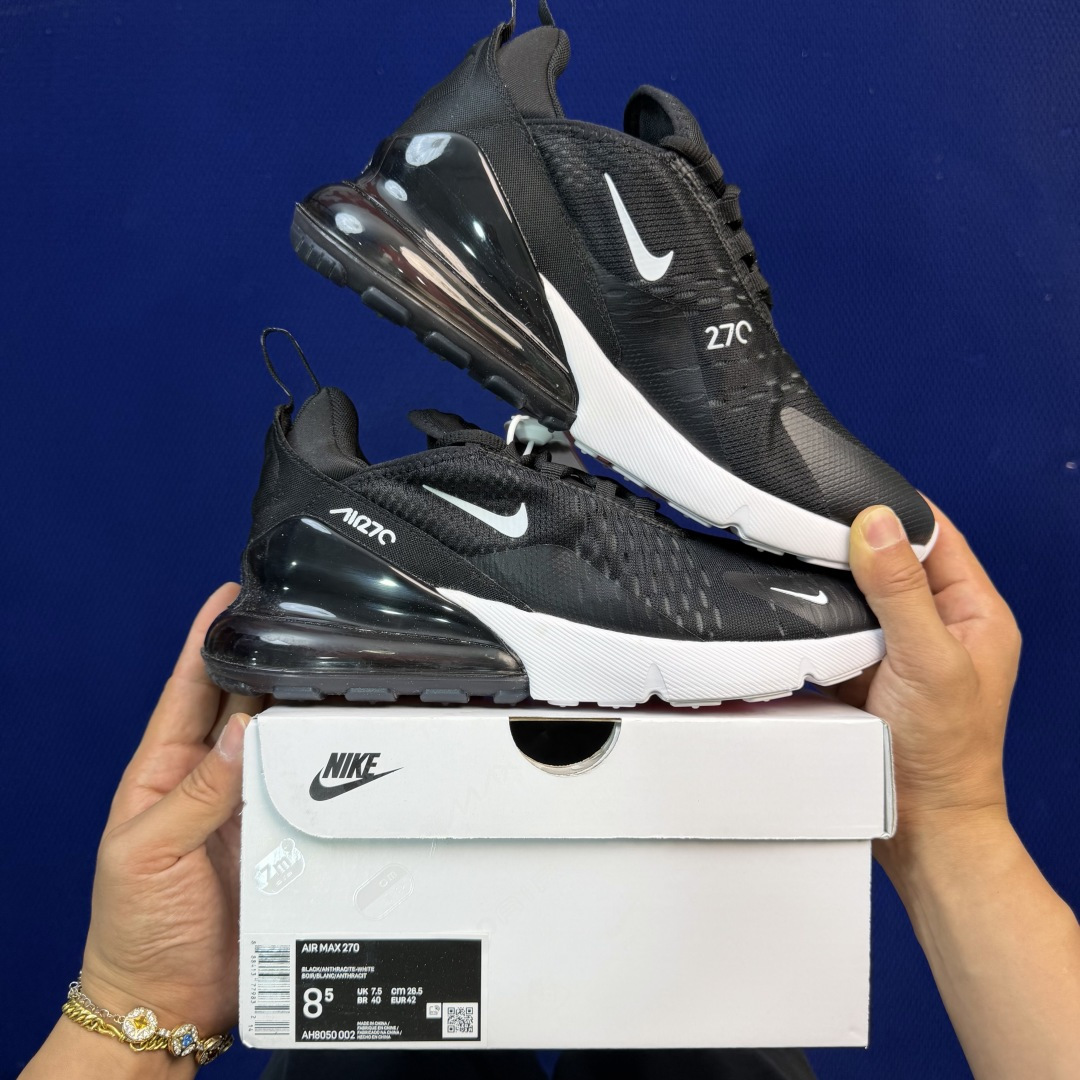 大厂纯原1:1！Nike Air Max 270 低帮气垫跑鞋max270 第3色:黑白货号：AH805