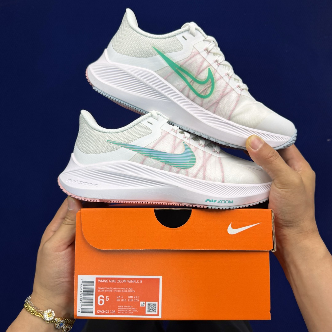 大厂纯原1:1！Nike Zoom Winflo 8 跑步鞋公司级 第2色:白绿钩货号：CW3421-1