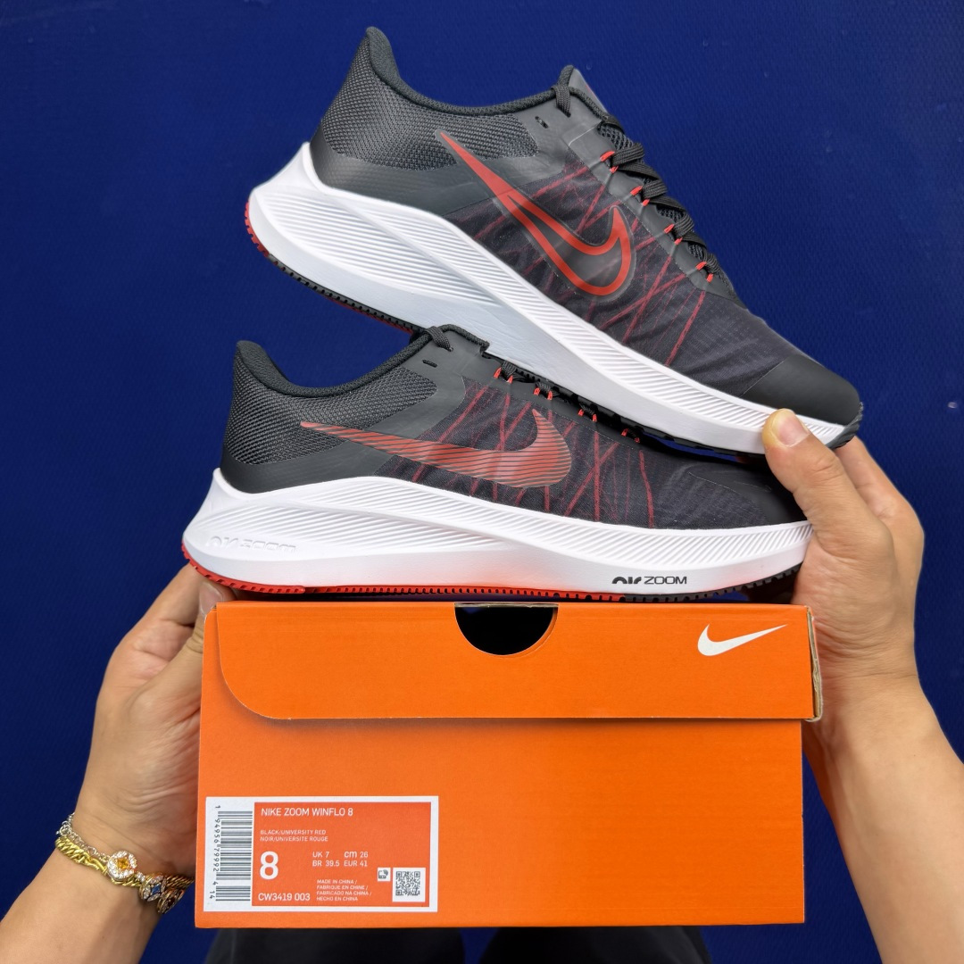 大厂纯原1:1！Nike Zoom Winflo 8 跑步鞋公司级 第5色: 黑白红钩货号：CW3419