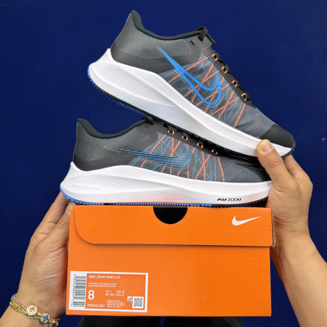 大厂纯原1:1！Nike Zoom Winflo 8 跑步鞋公司级 第7色: 黑白蓝钩货号：CW3419