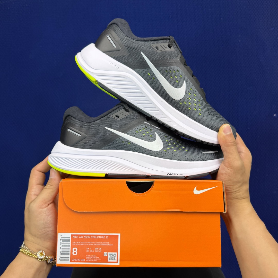 大厂纯原1:1！Nike Zoom Structure 23 气垫跑步鞋公司级 第1色: 黑白绿货号：C