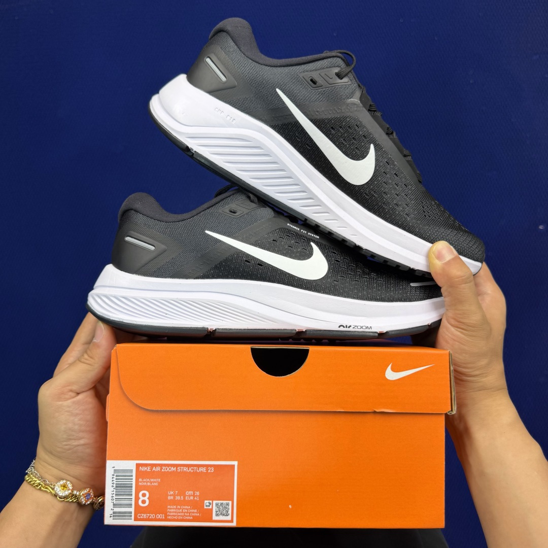 大厂纯原1:1！Nike Zoom Structure 23 气垫跑步鞋公司级 第2色: 黑白货号：CZ