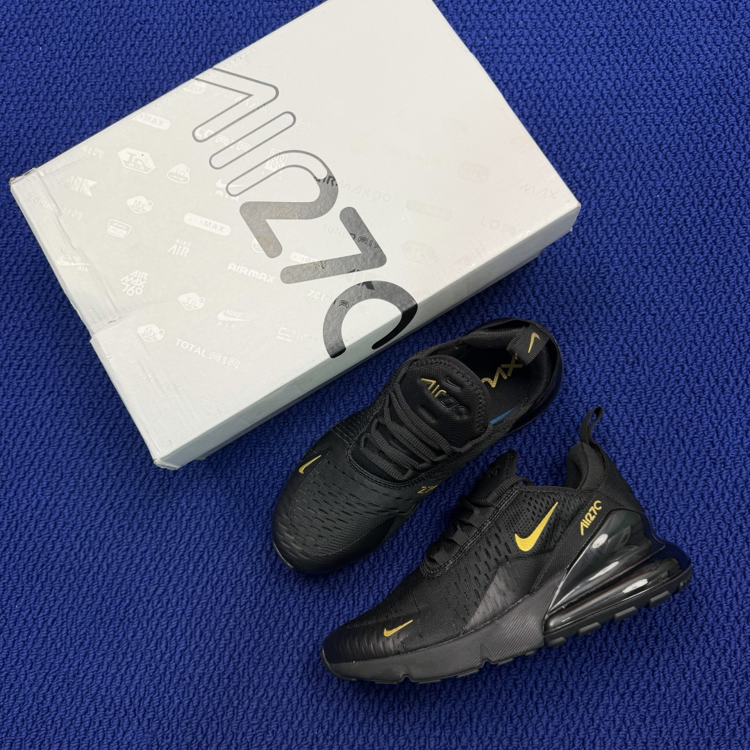 大厂纯原1:1！Nike Air Max 270 低帮气垫跑鞋max270 第5色:黑金钩货号：AH80