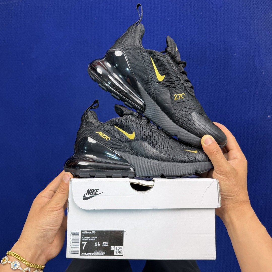 大厂纯原1:1！Nike Air Max 270 低帮气垫跑鞋max270 第5色:黑金钩货号：AH80