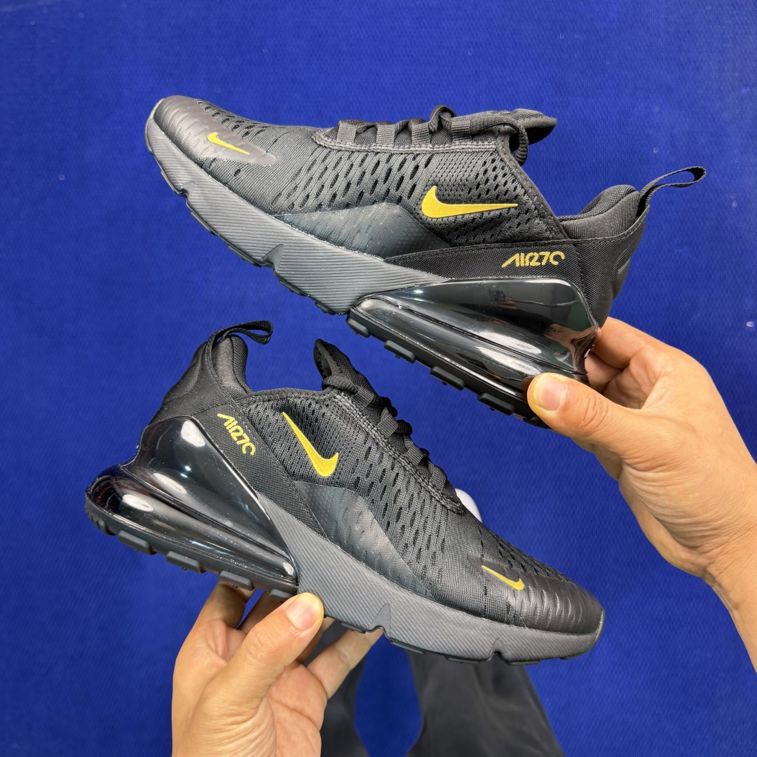 大厂纯原1:1！Nike Air Max 270 低帮气垫跑鞋max270 第5色:黑金钩货号：AH80