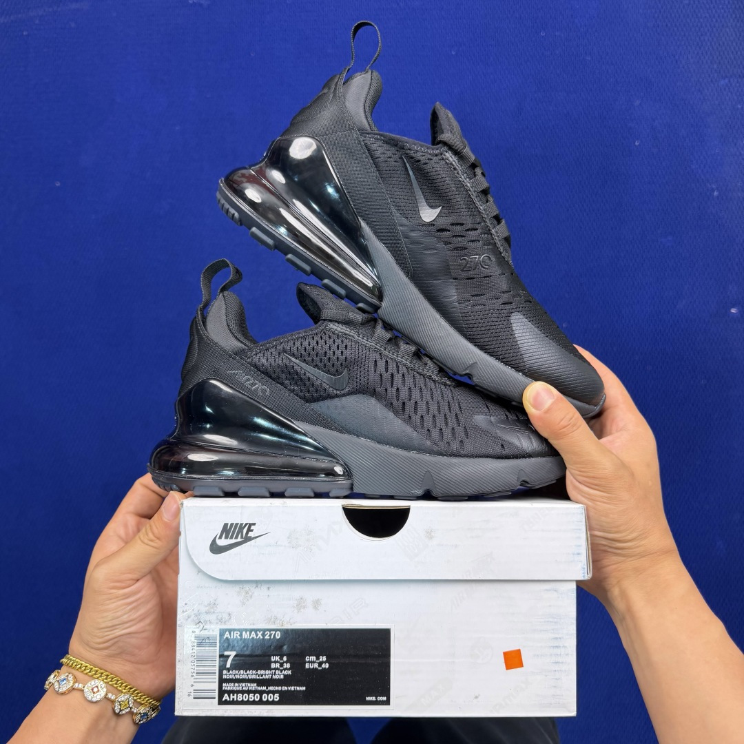 大厂纯原1:1！Nike Air Max 270 低帮气垫跑鞋max270 第7色:黑武士货号：AH80