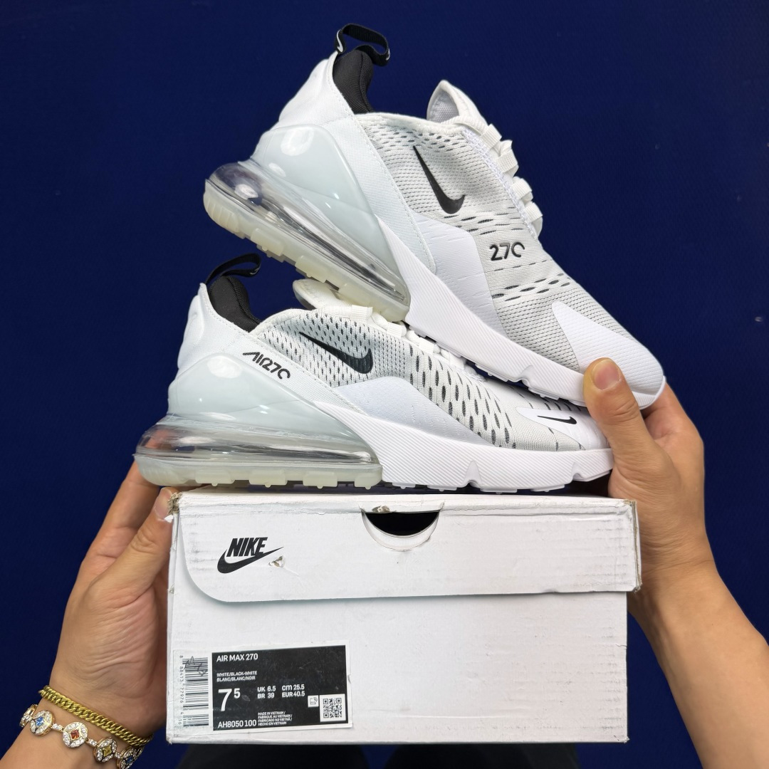 大厂纯原1:1！Nike Air Max 270 低帮气垫跑鞋max270 第8色:白黑钩货号：AH80