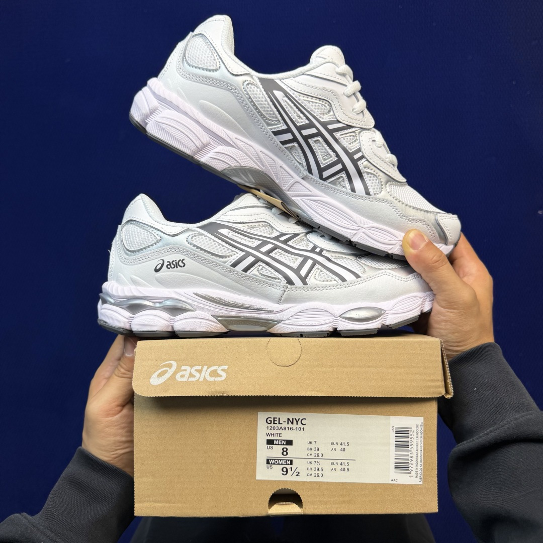 亚瑟士ASICS GEL-NYC系列 复古休闲鞋第8色:1203A816-101 白灰标尺码：36-46