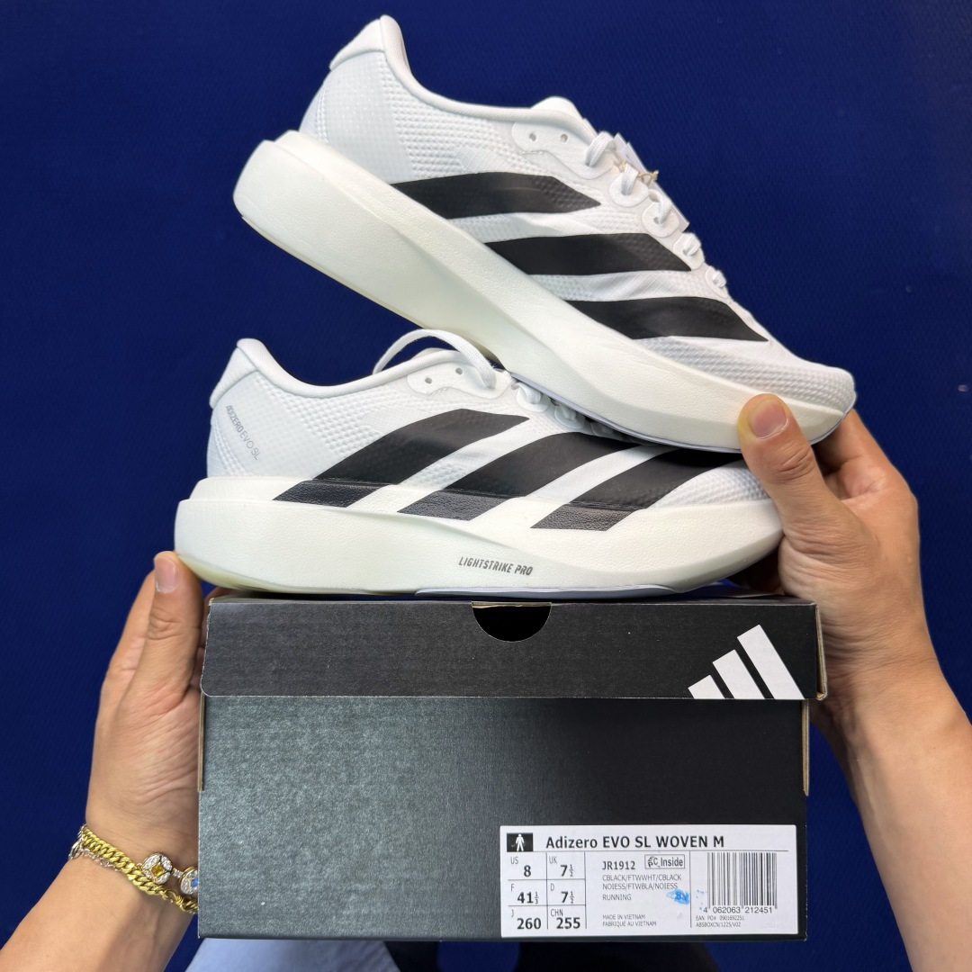 新版 AD Adizero Evo SL 阿迪达斯马拉松跑步鞋轻量Q弹缓震跑鞋新体验！第34色:白黑货号