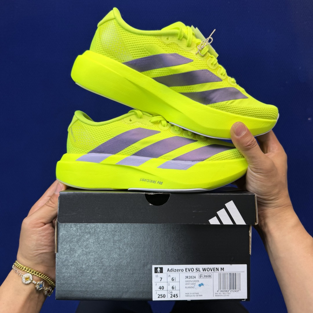 新版 AD Adizero Evo SL 阿迪达斯马拉松跑步鞋轻量Q弹缓震跑鞋新体验！第36色:荧光绿货