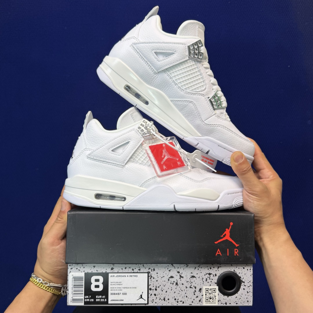 顶级性价比 aj4系列：纯白银全头层纯原大厂品质！货号：-100 尺码40-47.5带半码