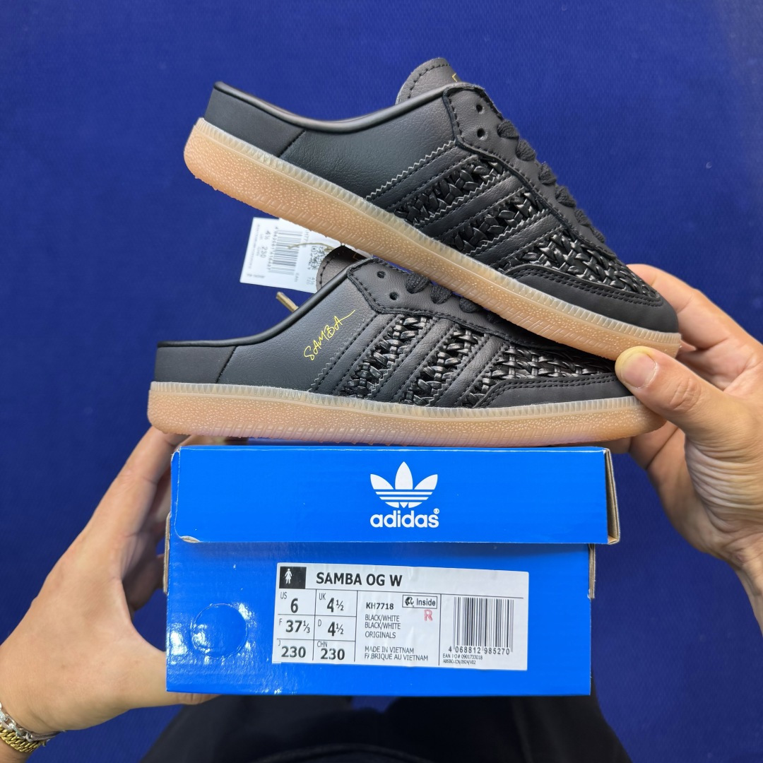 桑巴德训拖鞋一脚蹬 两色出货！adidas originals Samba OG MULE 包头拖鞋 黑