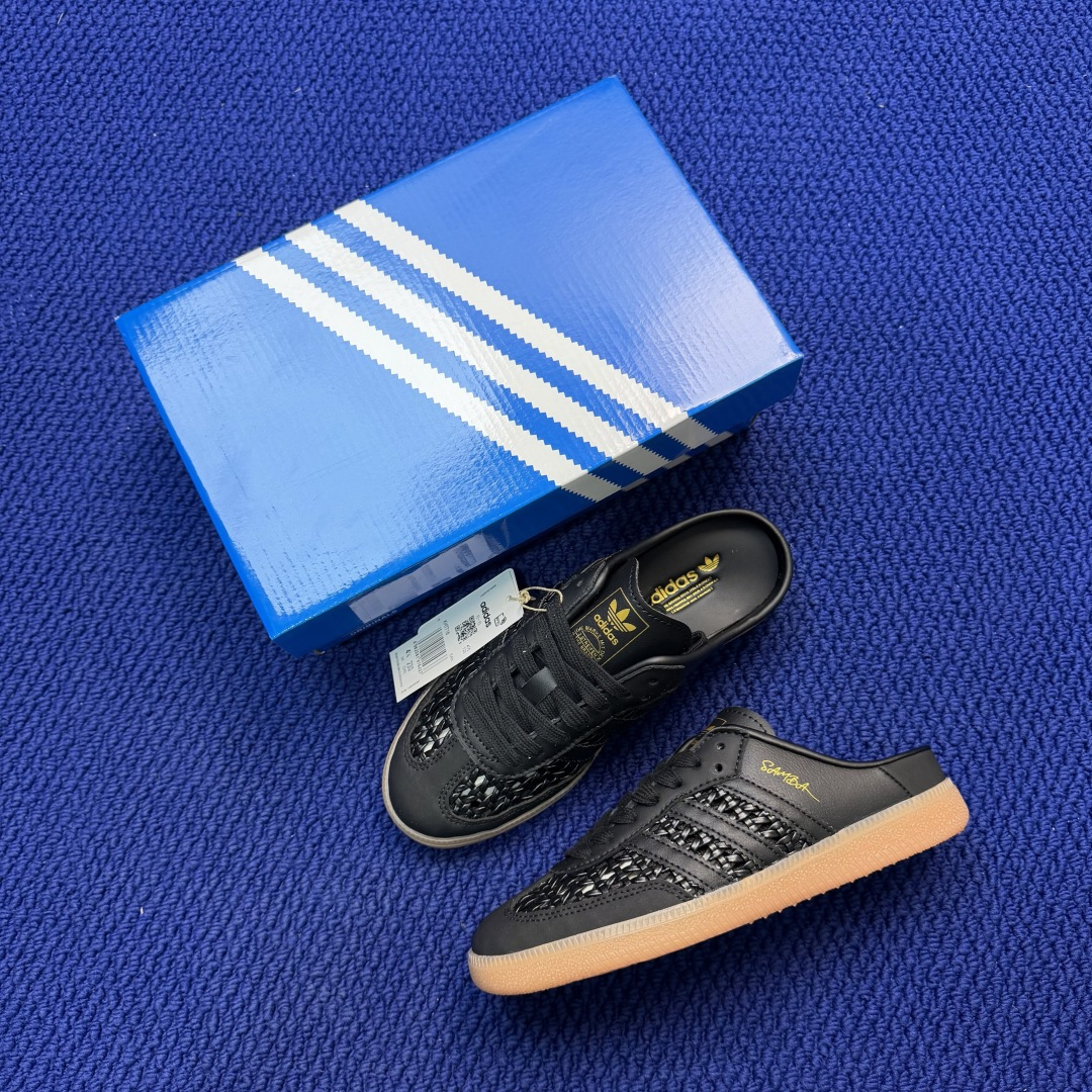 桑巴德训拖鞋一脚蹬 两色出货！adidas originals Samba OG MULE 包头拖鞋 黑