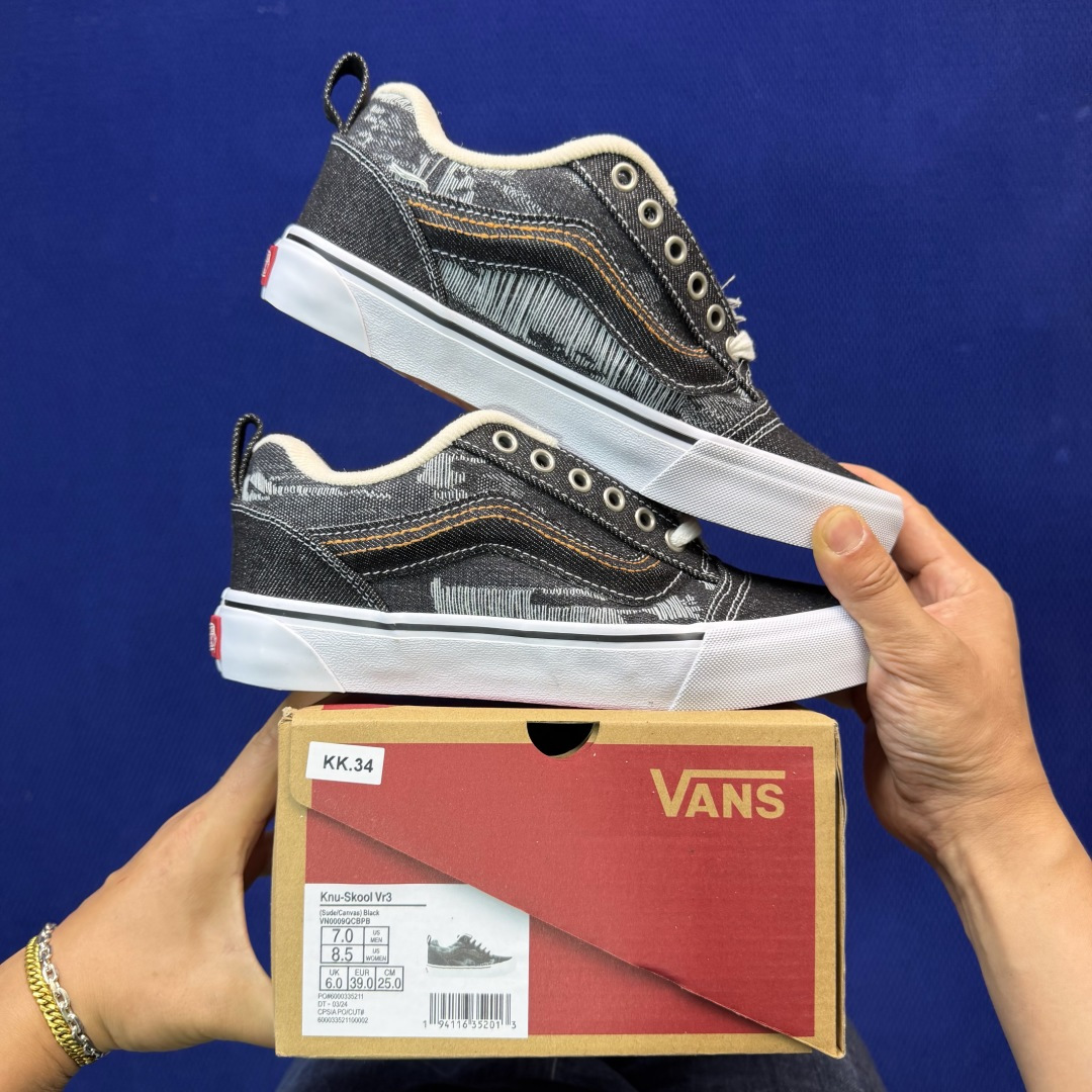 虎扑版！Vans Knu-Skool 低帮 KK34纯原级别外贸订单！万斯经典 硫化帆布板鞋 粗宽立体标