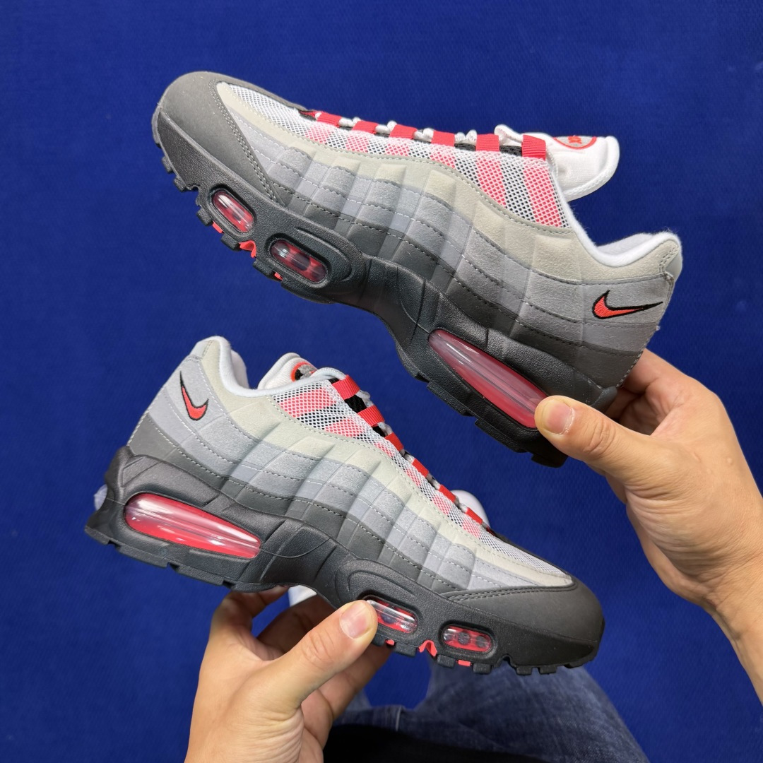 外贸私域爆款！Nike Air Max 95 低帮气垫跑鞋大厂纯原高品！max95 第3色:灰红货号：I