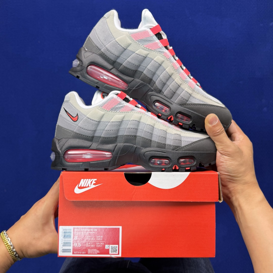 外贸私域爆款！Nike Air Max 95 低帮气垫跑鞋大厂纯原高品！max95 第3色:灰红货号：I