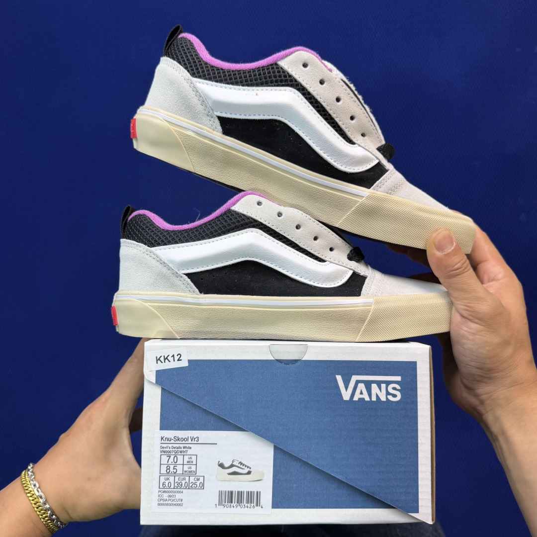 虎扑版！Vans Knu-Skool 低帮 KK12纯原级别外贸订单！万斯经典 硫化翻毛皮板鞋 粗宽立体