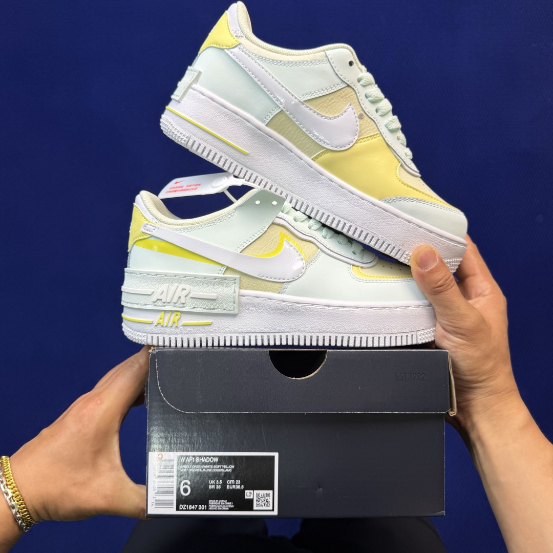 3A空军！马卡龙系列第61色：黄白绿Nike AIR Force 1 Shadow 空军一号百分百每个配