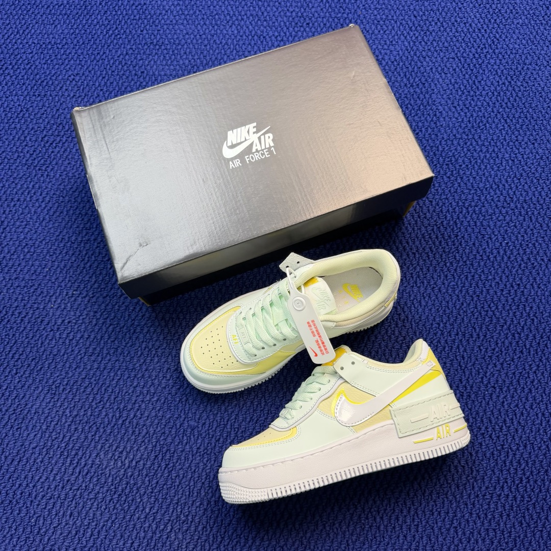 3A空军！马卡龙系列第61色：黄白绿Nike AIR Force 1 Shadow 空军一号百分百每个配