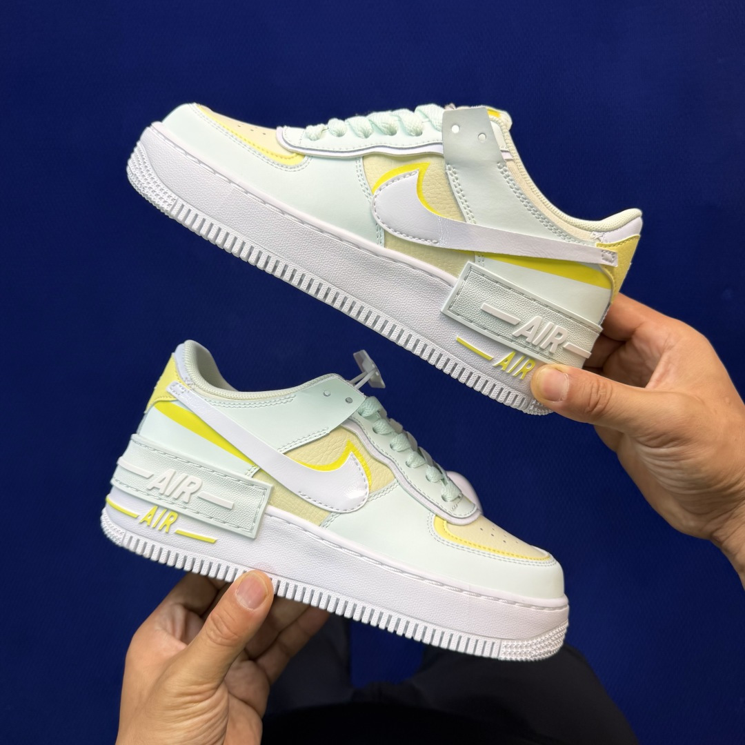 3A空军！马卡龙系列第61色：黄白绿Nike AIR Force 1 Shadow 空军一号百分百每个配