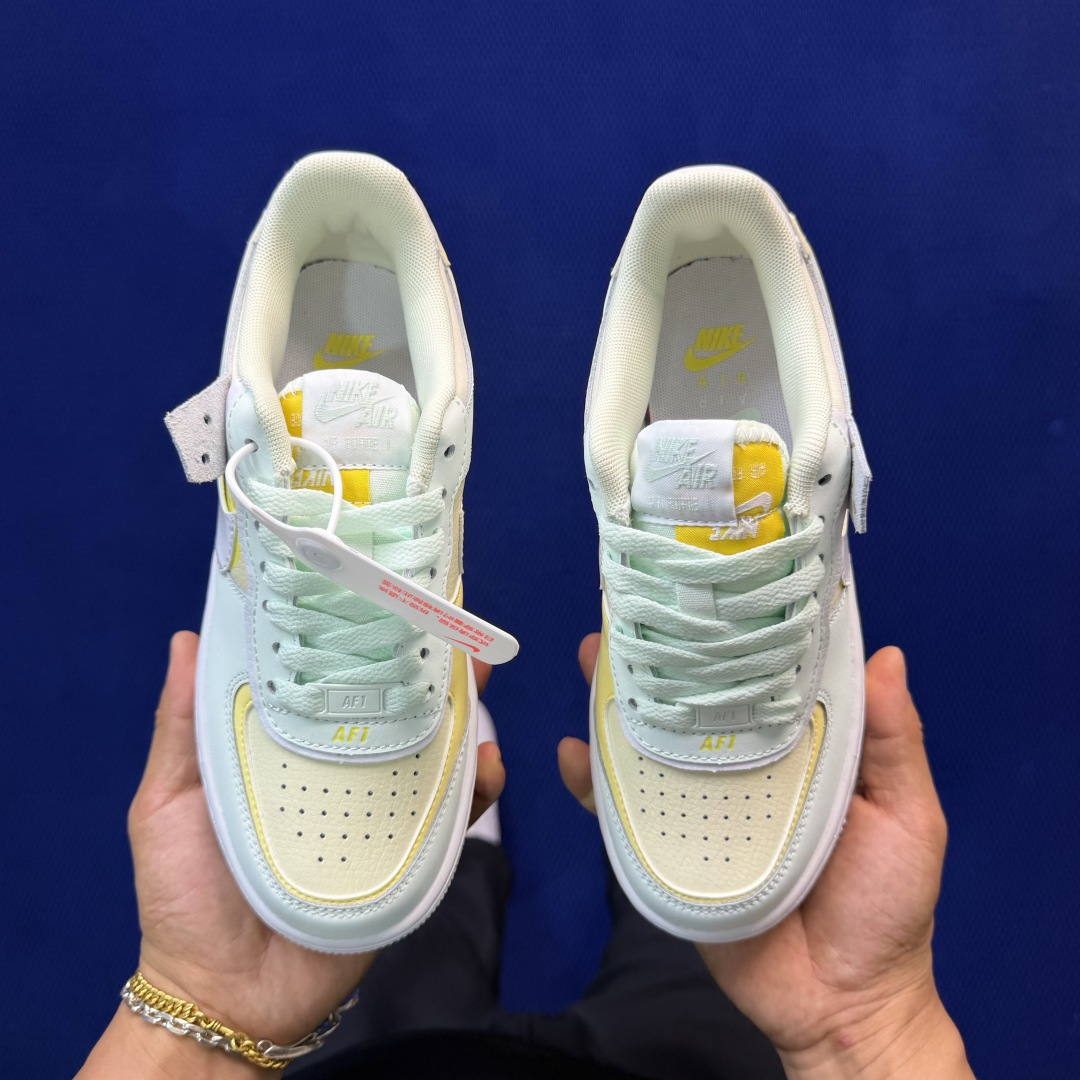 3A空军！马卡龙系列第61色：黄白绿Nike AIR Force 1 Shadow 空军一号百分百每个配