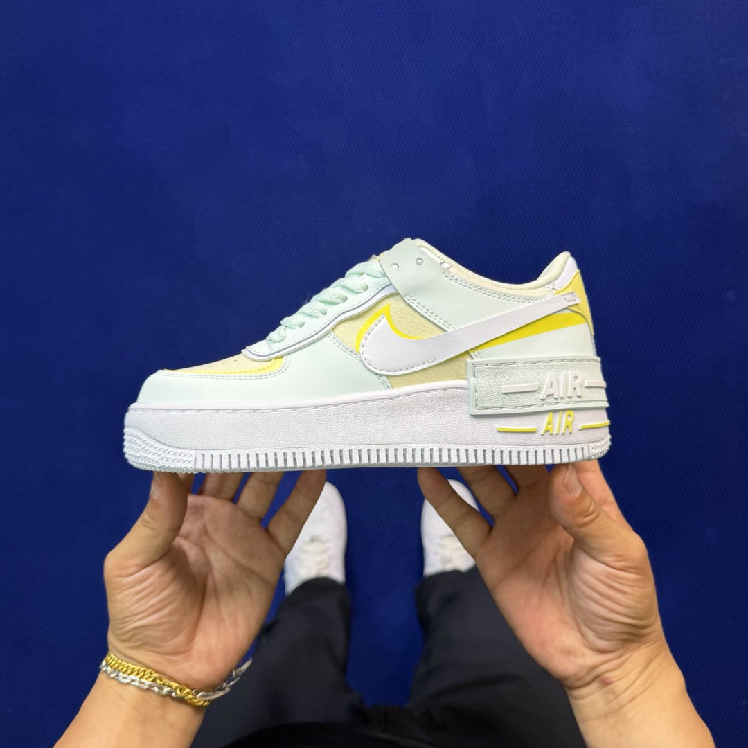 3A空军！马卡龙系列第61色：黄白绿Nike AIR Force 1 Shadow 空军一号百分百每个配