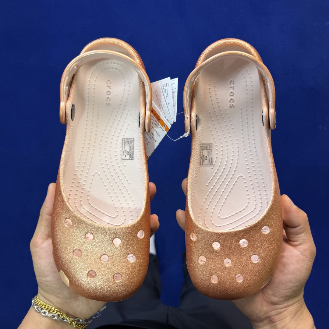 Crocs卡骆驰 洞洞鞋 芭蕾🩰-玫瑰金原厂数据复模，双层注塑尺码：M3-M7 / 34-40M3=34