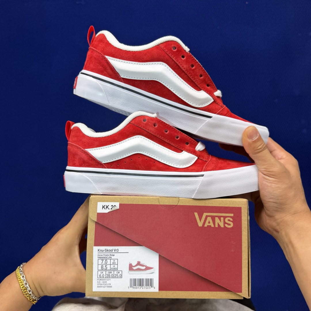 虎扑版！Vans Knu-Skool 低帮 KK20纯原级别外贸订单！万斯经典 硫化翻毛皮板鞋 粗宽立体