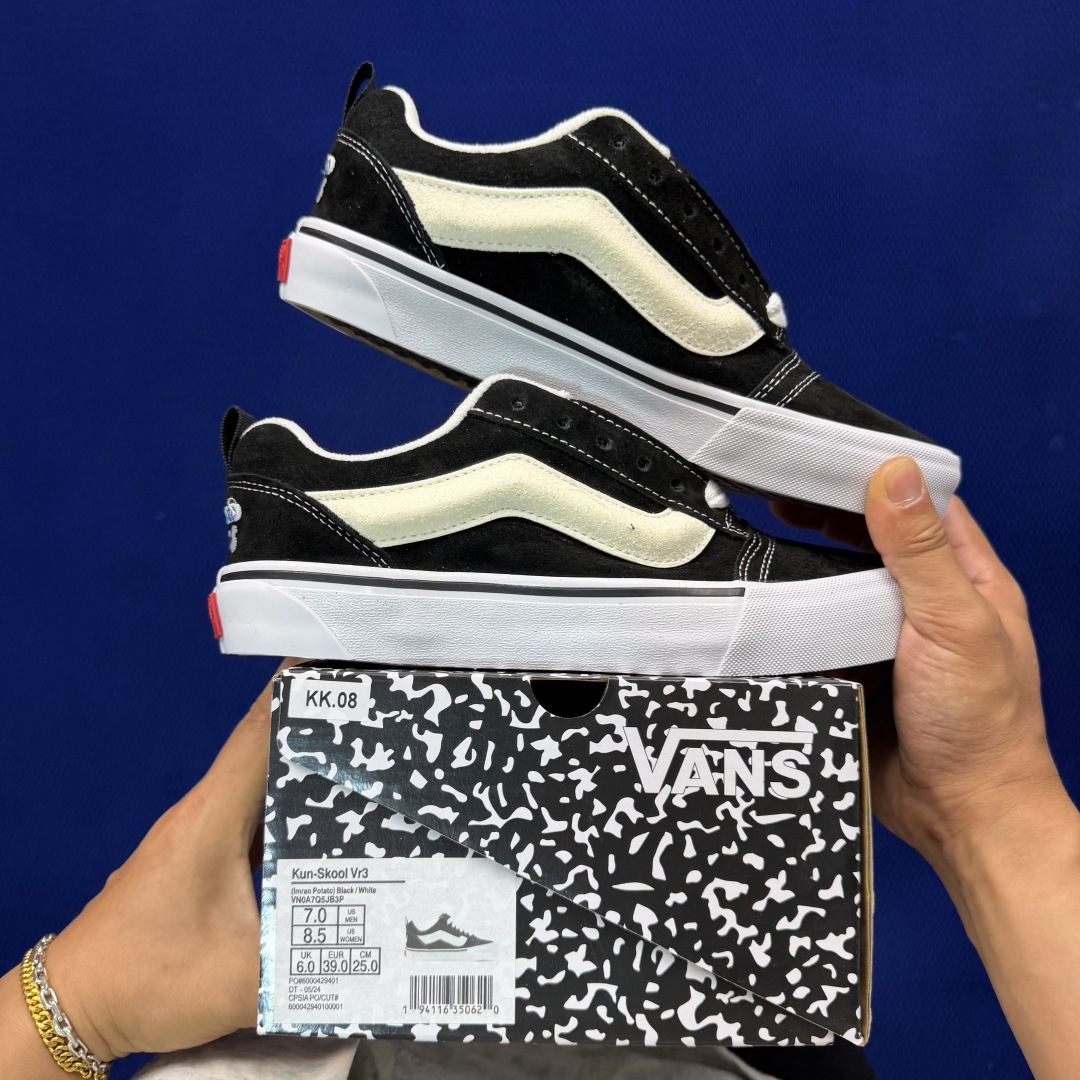 虎扑版！Vans Knu-Skool 低帮 KK08纯原级别外贸订单！万斯经典 硫化翻毛皮板鞋 粗宽立体