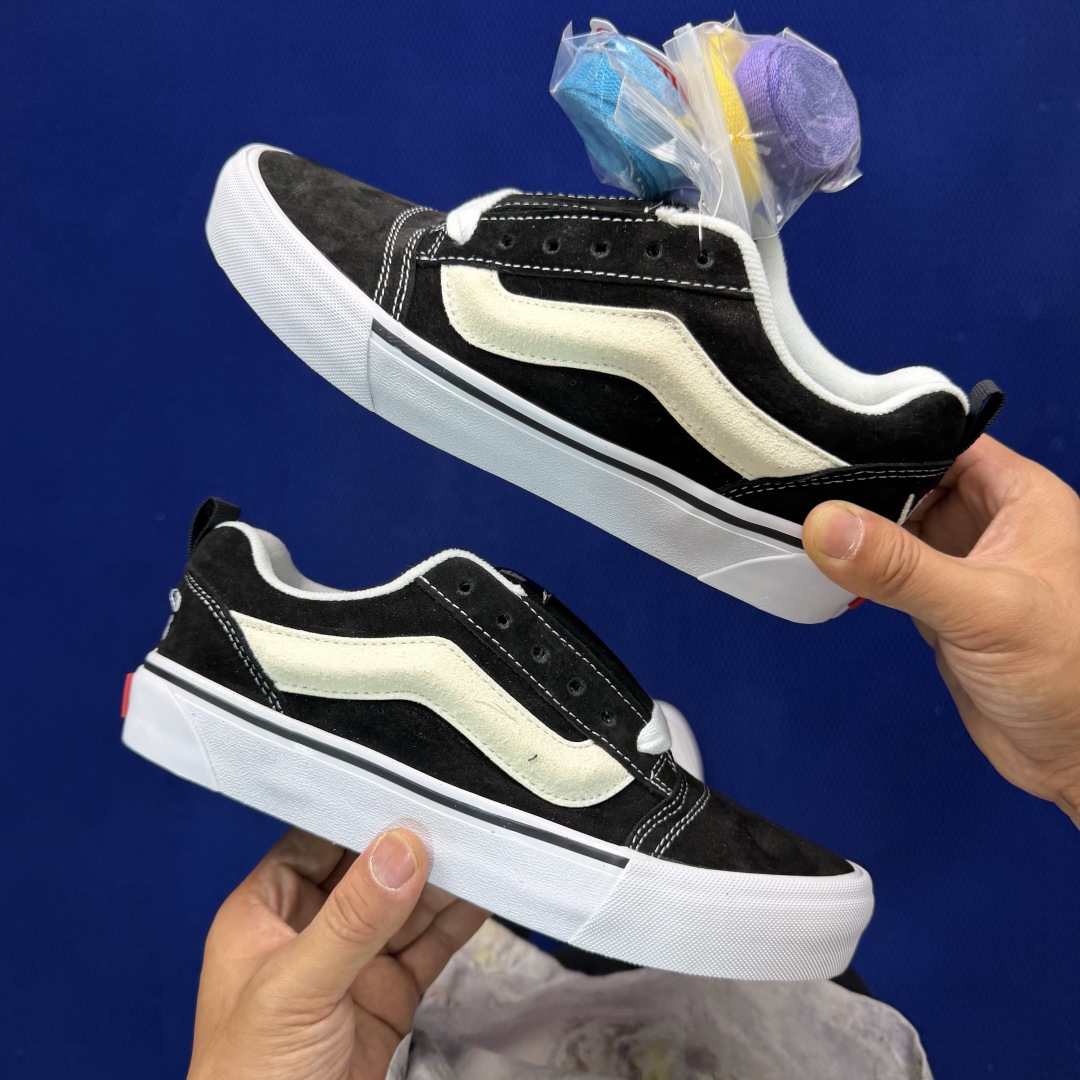 虎扑版！Vans Knu-Skool 低帮 KK08纯原级别外贸订单！万斯经典 硫化翻毛皮板鞋 粗宽立体