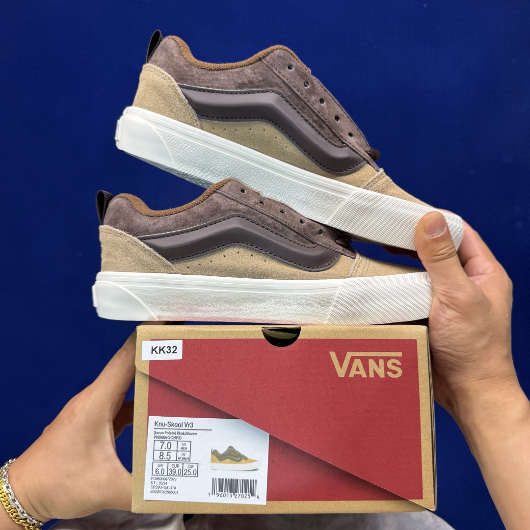 虎扑版！Vans Knu-Skool 低帮 KK32纯原级别外贸订单！万斯经典 硫化翻毛皮板鞋 粗宽立体