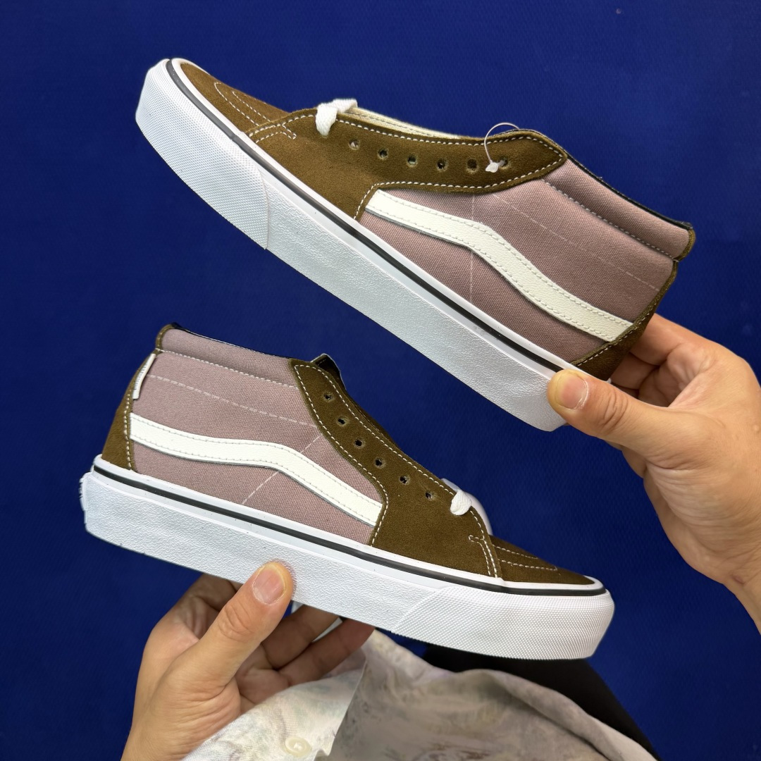 虎扑版！Vans Sk8-Mid 中帮 K53V棕色纯原级别外贸订单！万斯经典 硫化帆布板鞋正品海鸥线 