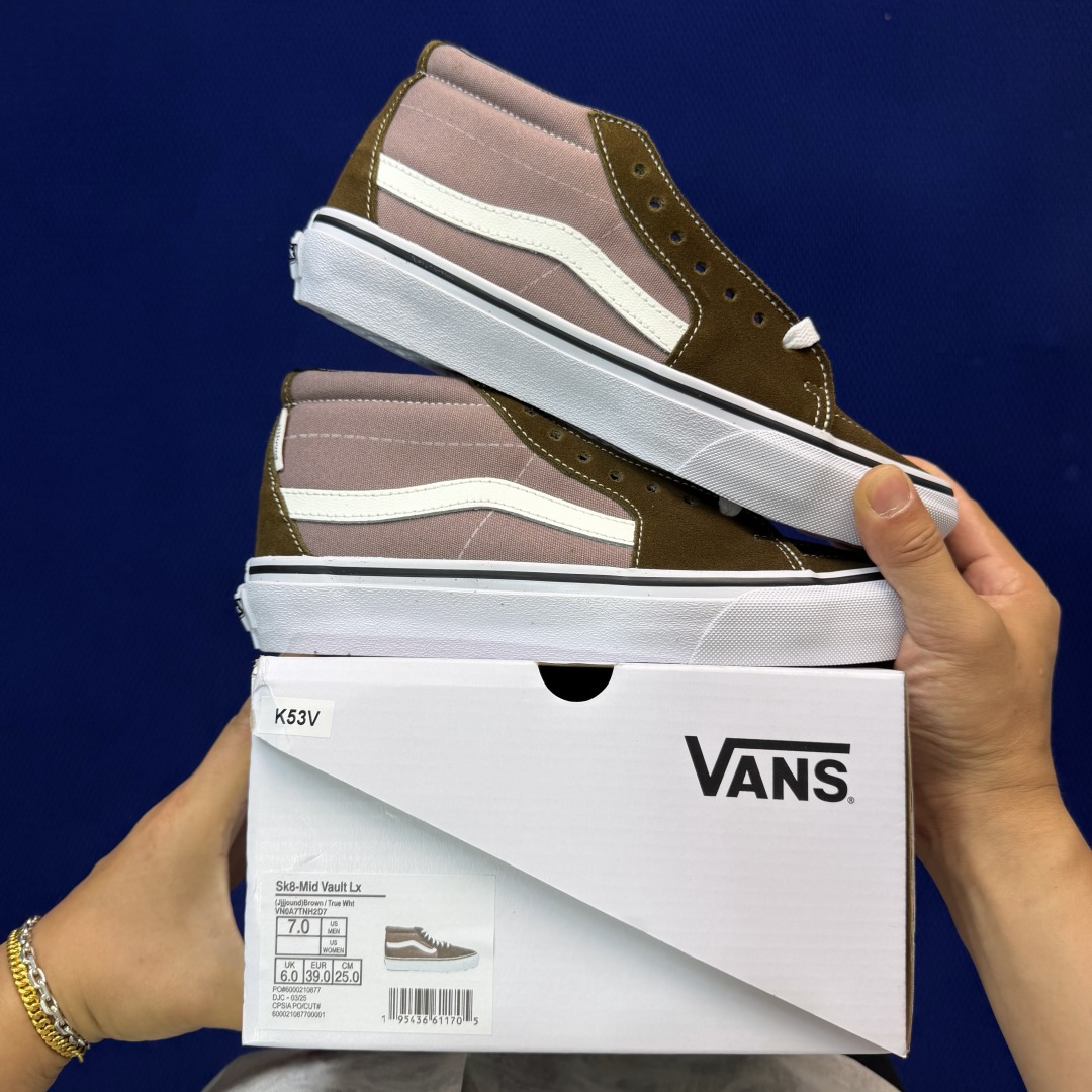 虎扑版！Vans Sk8-Mid 中帮 K53V棕色纯原级别外贸订单！万斯经典 硫化帆布板鞋正品海鸥线 
