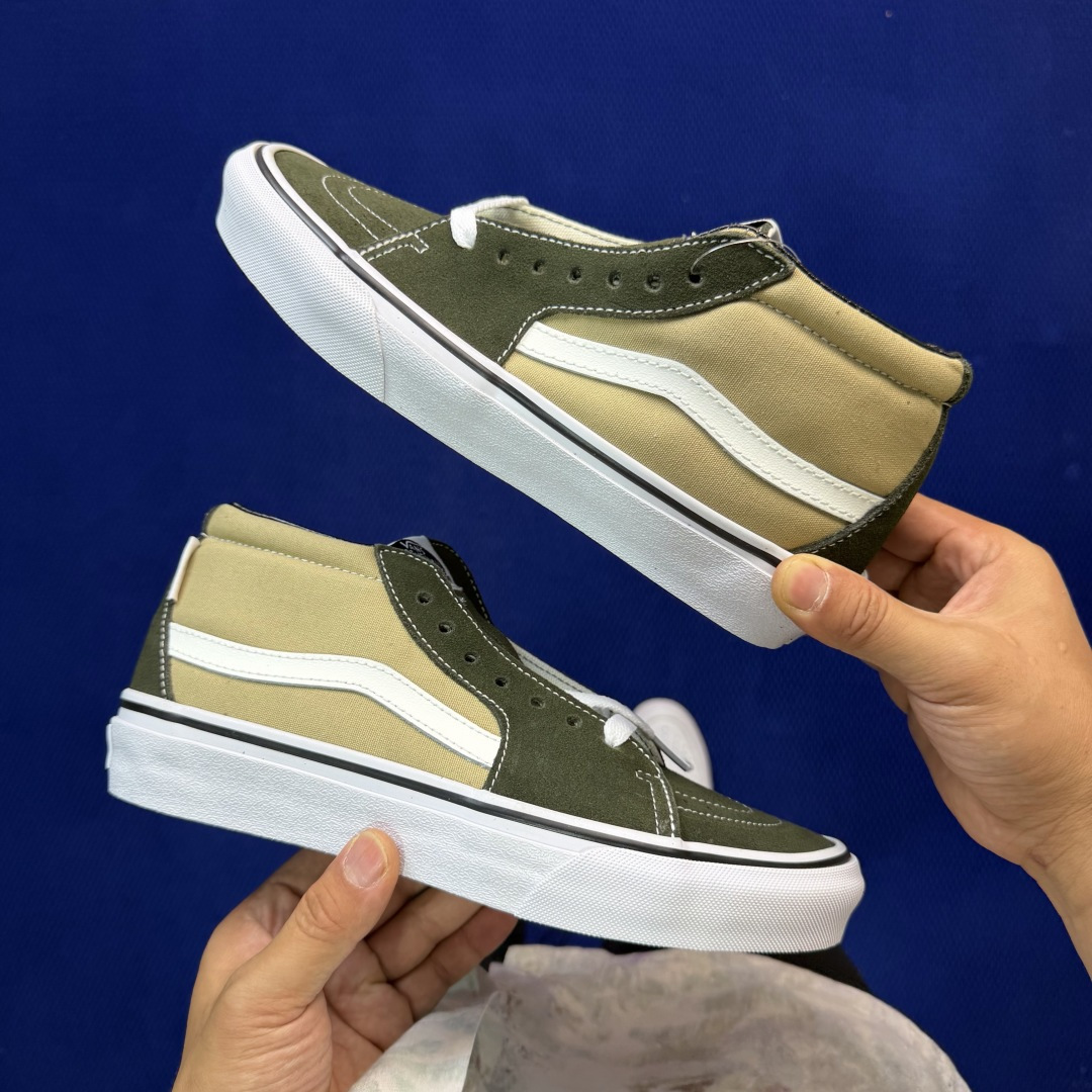 虎扑版！Vans Sk8-Mid 中帮 K40V军绿纯原级别外贸订单！万斯经典 硫化帆布板鞋正品海鸥线 