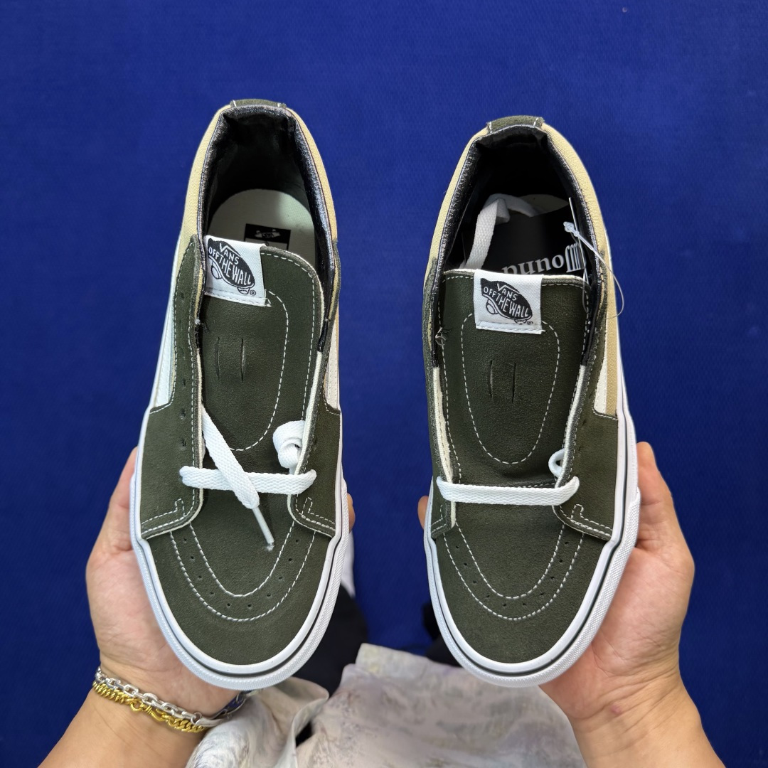 虎扑版！Vans Sk8-Mid 中帮 K40V军绿纯原级别外贸订单！万斯经典 硫化帆布板鞋正品海鸥线 