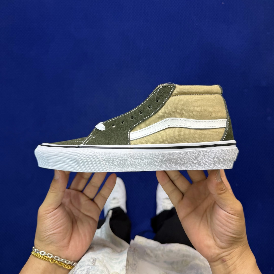 虎扑版！Vans Sk8-Mid 中帮 K40V军绿纯原级别外贸订单！万斯经典 硫化帆布板鞋正品海鸥线 